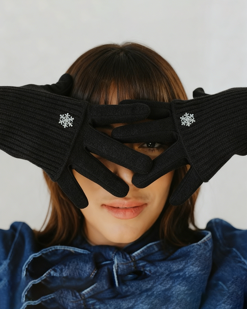 Winter Knit Gloves with Small Snowflake Pattern Thickened Yarn Knit Gloves Touchscreen Compatible Warm and Cold-Resistant