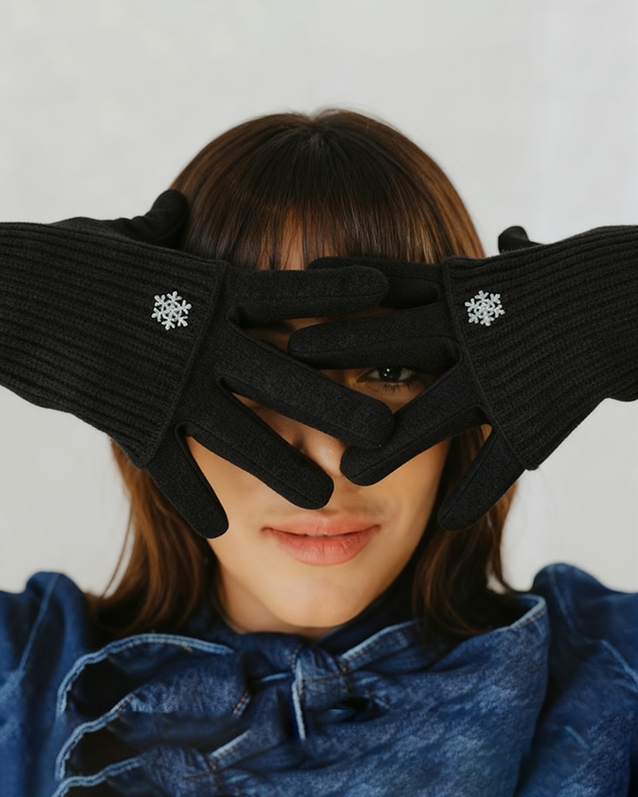 Winter Knit Gloves with Small Snowflake Pattern Thickened Yarn Knit Gloves Touchscreen Compatible Warm and Cold-Resistant