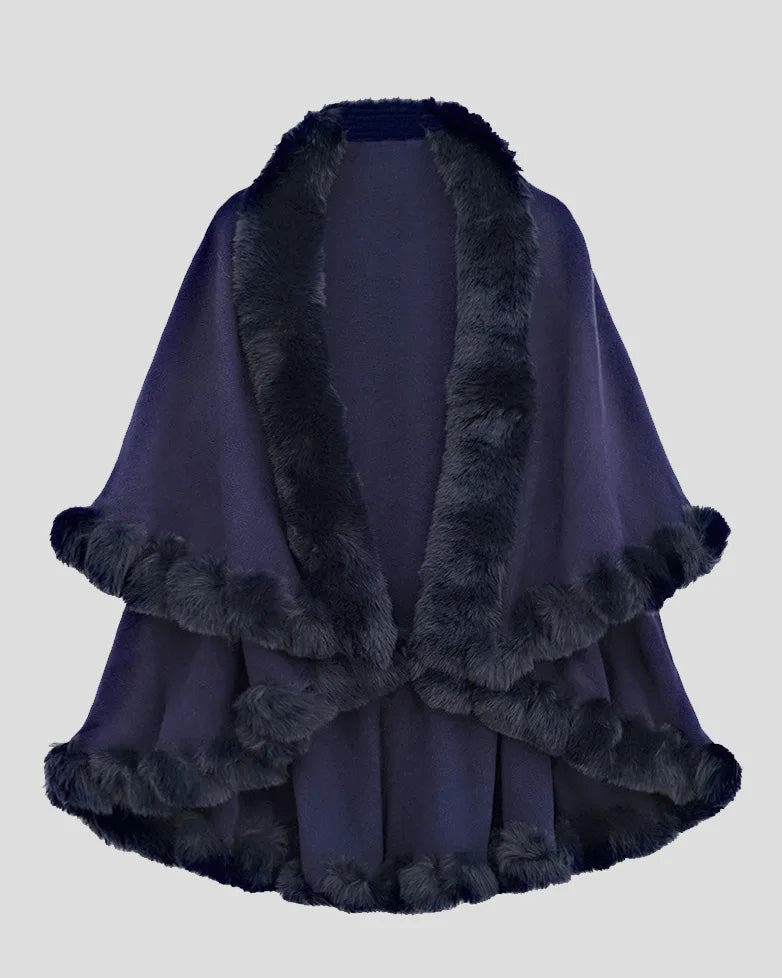 Autumn And Winter Rex Rabbit Fur Collar Double Cashmere Cape Shawl