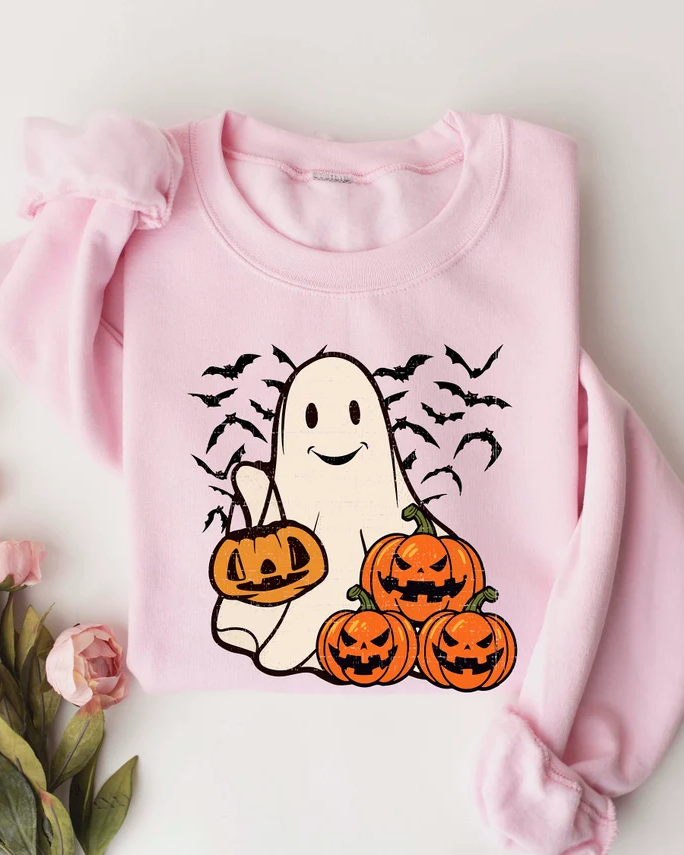 Halloween Funny Ghost Pumpkin Cotton Long Sleeve Sweatshirt
