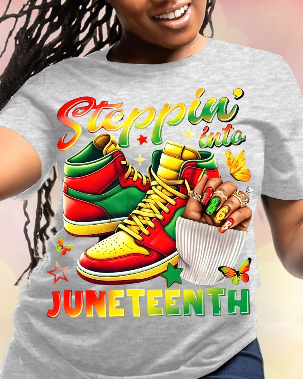100% Cotton Steppin' Into Juneteenth Crew Neck Short Sleeve Tshirt
