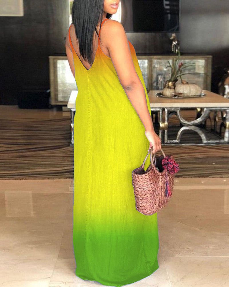 Reggae Gradient Color One Love V-Neck Pocket Cami Dress