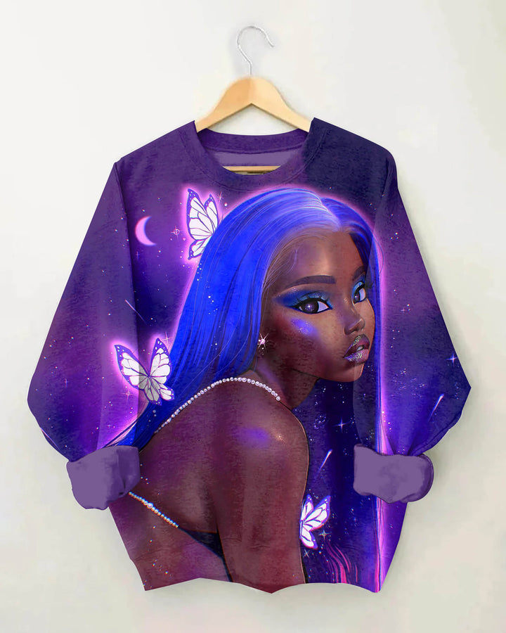 Fluorescent Blue Hair Girl Crewneck Sweatshirt