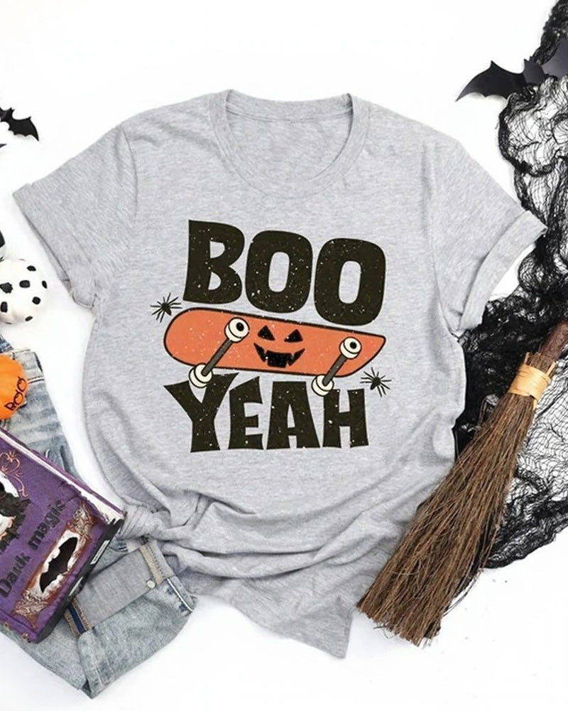Boo Yeah Skateboard Crew Neck Casual Short-Sleeved T-Shirt