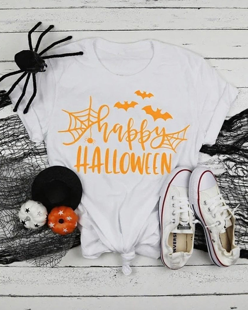 Happy Halloween Crew Neck Casual Short-Sleeved T-Shirt