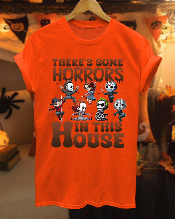 There Are Horrors In This House Pumpkin Hallowee 100% Cotton Crew Neck Short Sleeve Tshirt