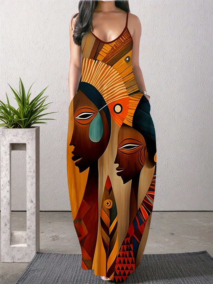 Sling African Abstract Art Pocket Maxi Dress