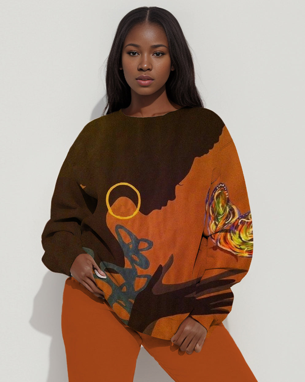 Black Girl Butterfly Print Sweatshirt Two Pieces Set
