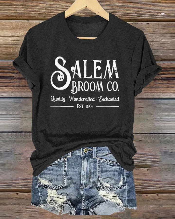 Salem Broom Co Quality Handcrafted Enchanted Est 1692 Halloween T-Shirt