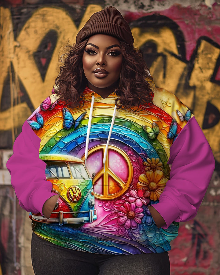 Women's Black Hippie Art Print Hoodie