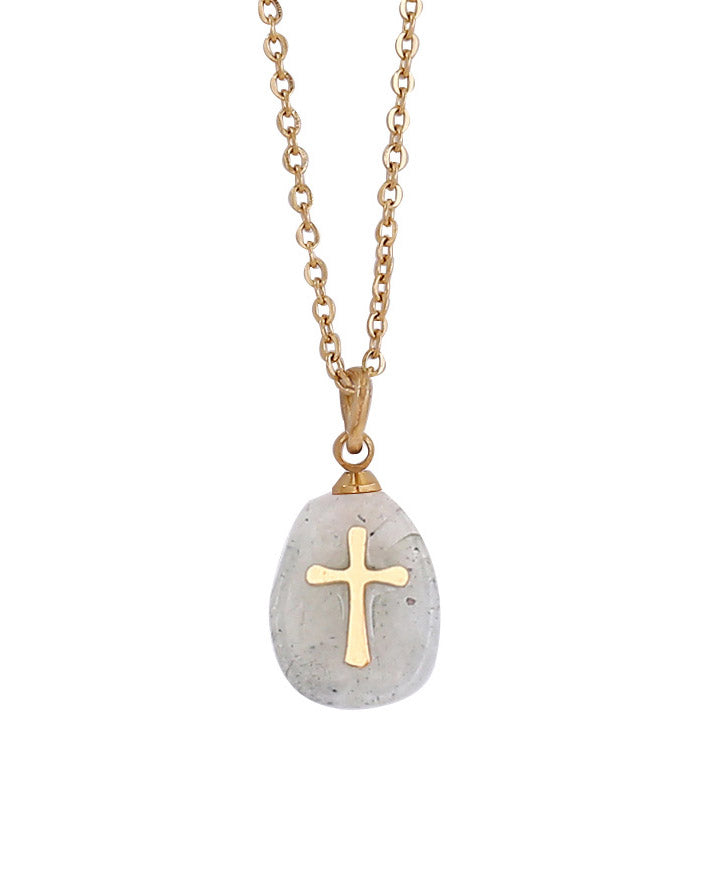 Christian Natural Stone Cross Necklace Necklace