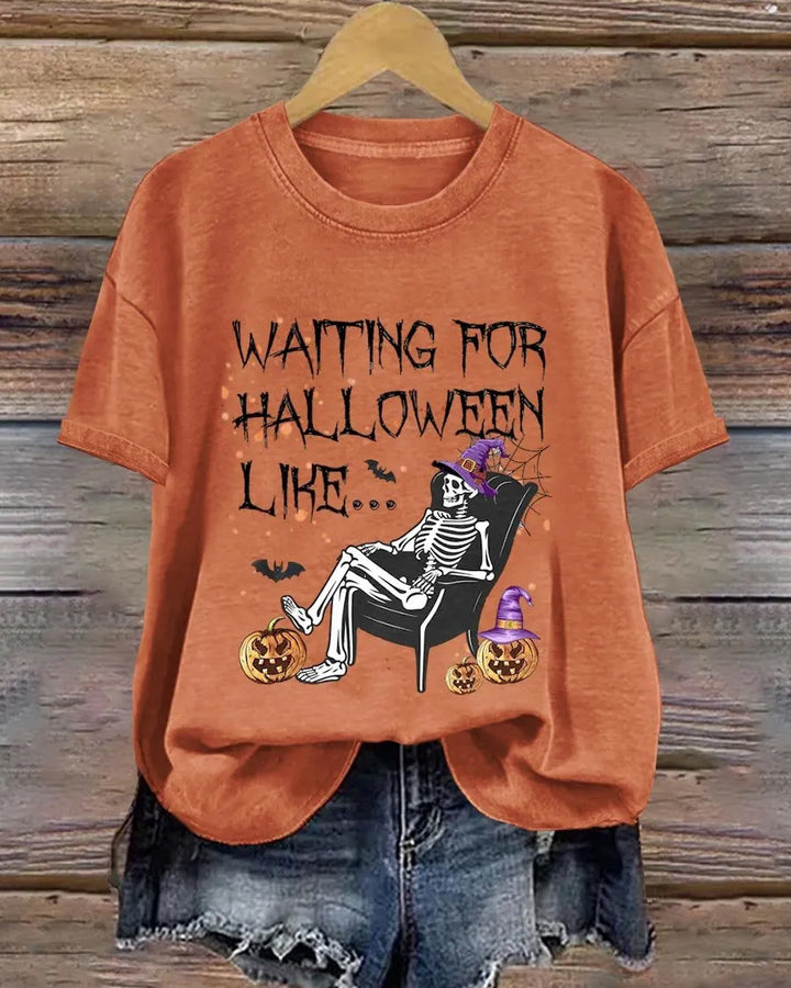Waiting For Halloween Like Spooky Season 100% Cotton Crew Neck Short Sleeve Tshirt