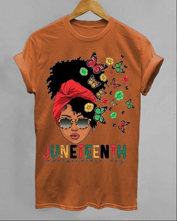 June Day Personalized Cartoon Girl Color Block Print Women's Round Neck T-Shirt