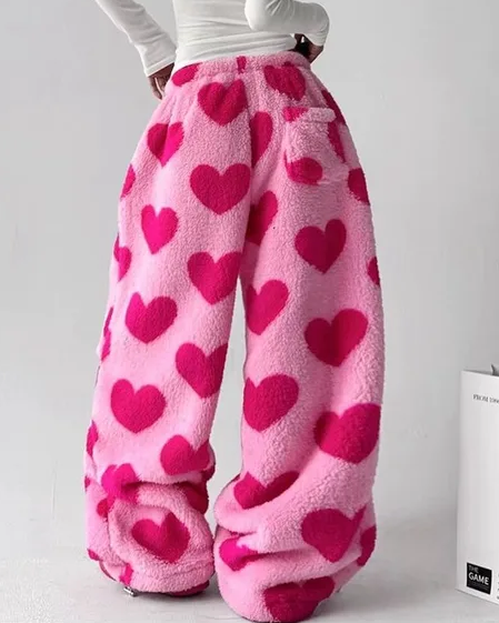 Love Lamb Fleece Casual Sports Straight Leg Pants Retro High Waist Wide Leg Pants