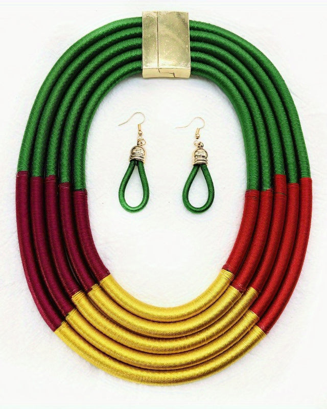 New Style Jewelry Set African Style Exaggerated Fashion Multi-layer Color Cotton Woven Necklace Collar Women's Accessories