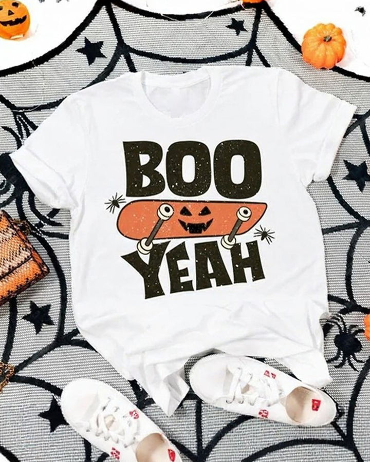 Boo Yeah Skateboard Crew Neck Casual Short-Sleeved T-Shirt