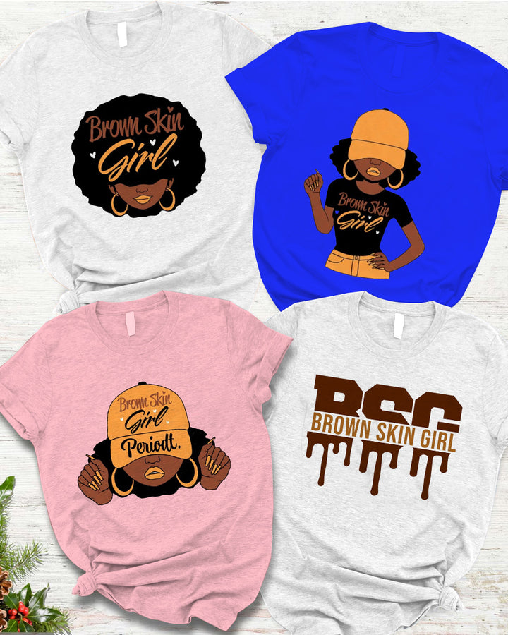 Brown Skin Girl Woman 100% Cotton Crew Neck Short Sleeve Tshirt