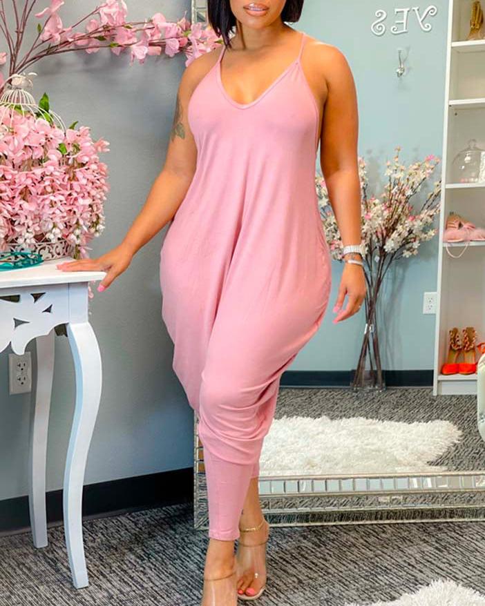 Suspender Pink Loose Leg Jumpsuit
