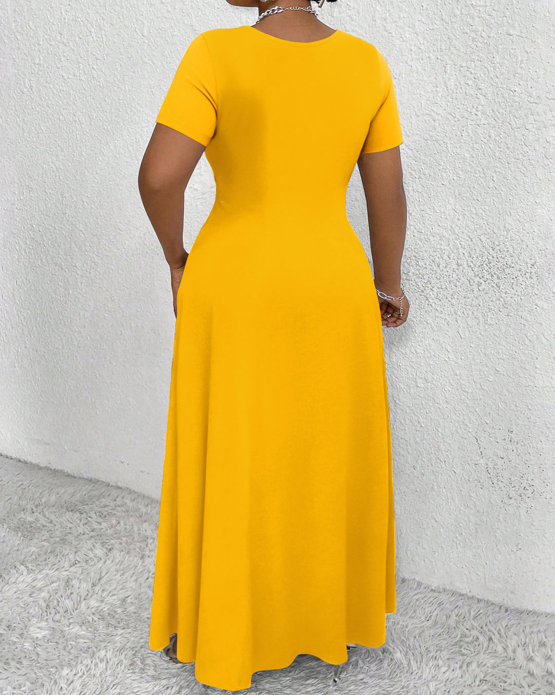Women Art Illustration Round Neck Short Sleeve Maxi Dress