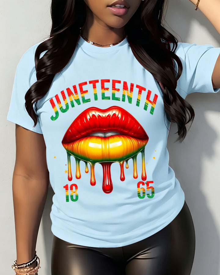 100% Cotton Juneteenth Lips Crew Neck Short Sleeve Tshirt-Juneteenth Shirt, Black Independence Day T-Shirt, African American Shirts,Black Lives Matter Shirt