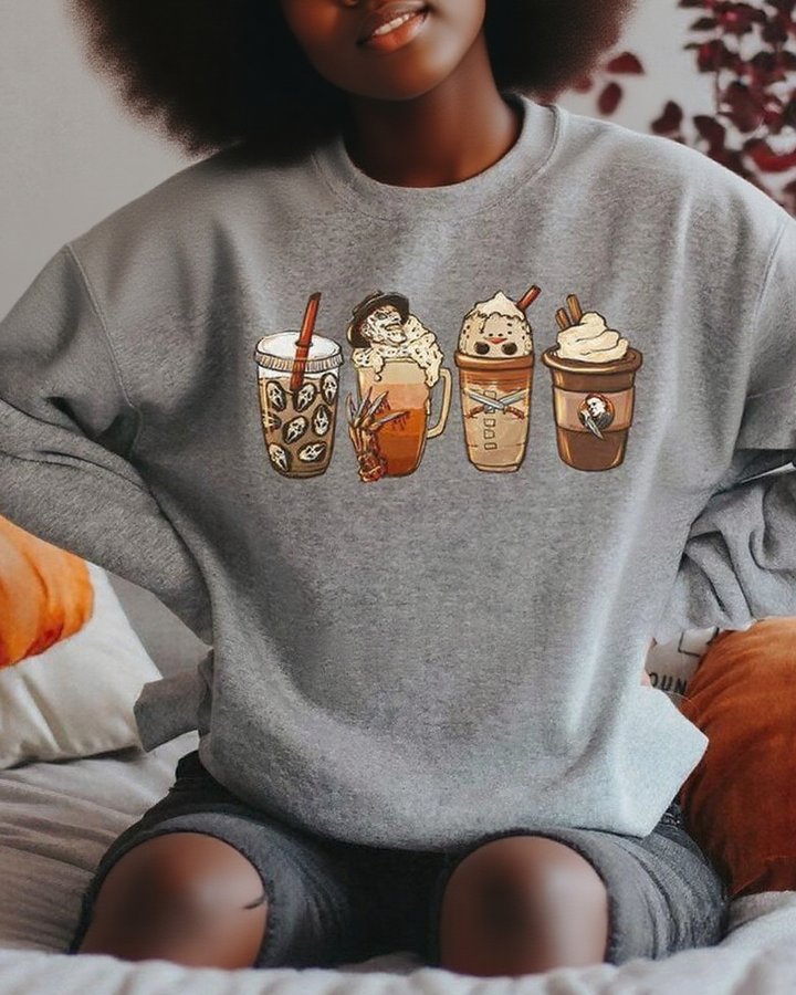Halloween Horror Coffee Cotton Long Sleeve Sweatshirt
