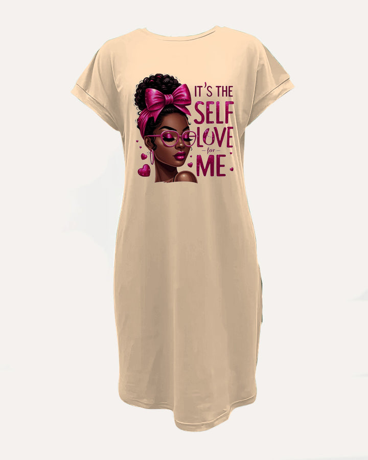 Crewneck Raglan-Sleeve Pocket Dress with Cartoon and Letter Prints