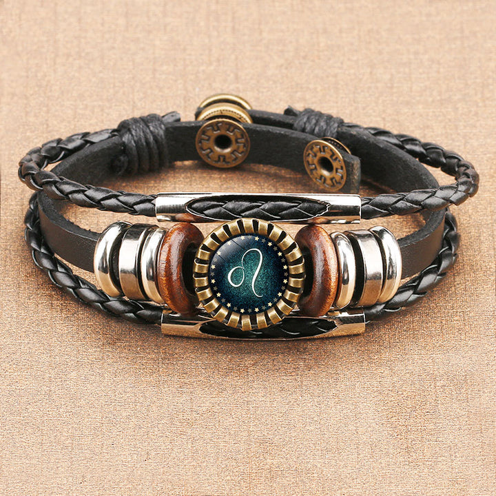 Twelve Constellations Time Gem Cowhide Bracelet