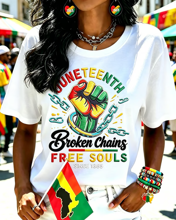 100% Cotton Juneteenth Broken Chains Crew Neck Short Sleeve Tshirt