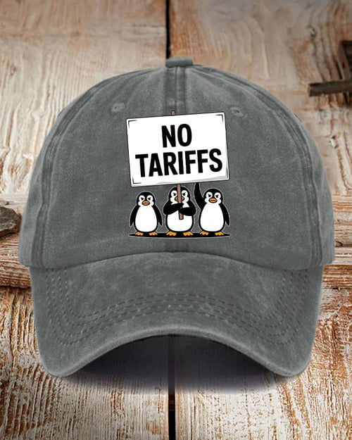 Penguin No Tariffs Print Wash Baseball Cap