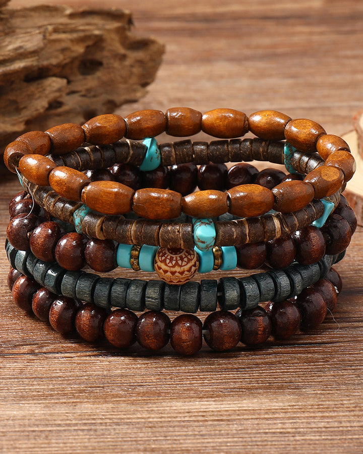 Simple Gravel Pattern Wooden Bead Bracelet