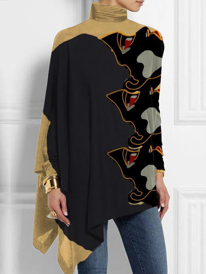 Artistic Afro Black Personality Printed Irregular Long Sleeve Top