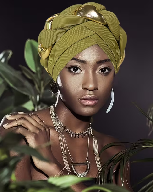 Elegant Pre-Tied Boho Turban Cap with Golden Accents