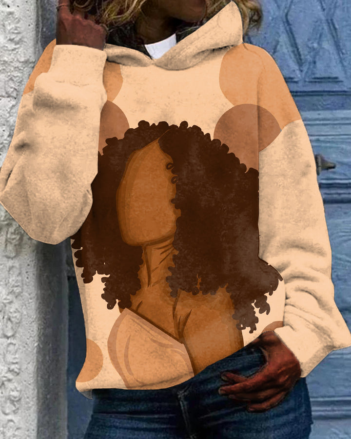 Curly Hair Confident Girl Long-sleeved Hoodie