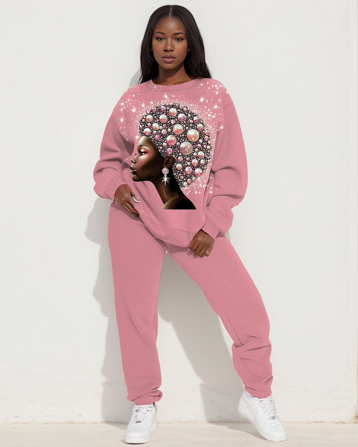 Pearl Brown Girl Print Long Sleeve Sweatshirt Two Pieces Set