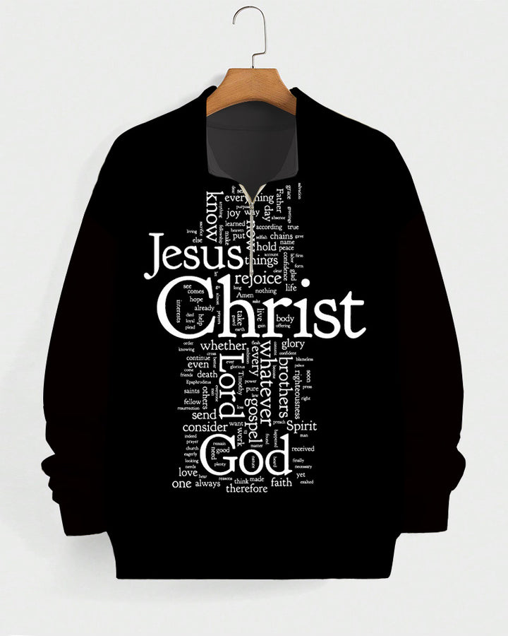 White Letter Print High Collar Zipper Long Sleeve Casual Sweatshirt