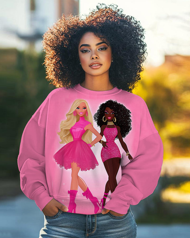 Fashion Girl Printed Long-Sleeved Round-Neck Sweatshirt