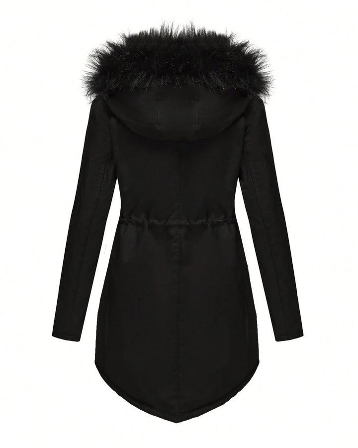 Autumn And Winter Solid Color Fur Collar Hooded Long Thick Warm Cotton-padded Coat