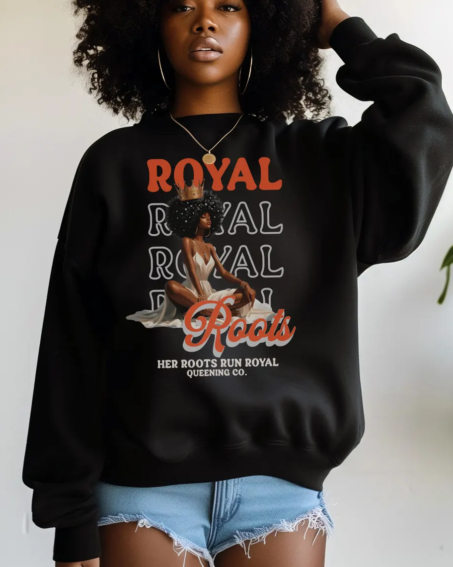 Black Queen Feminist Strong Woman Crewneck Long Sleeve Sweatshirt