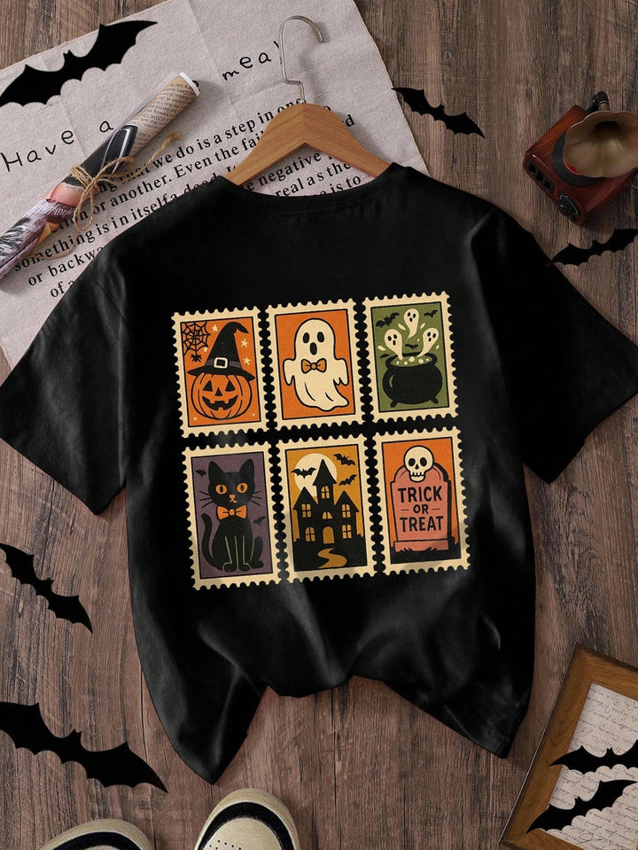 Trick Or Treat Halloween Cotton Crew Neck Short Sleeve T-shirt