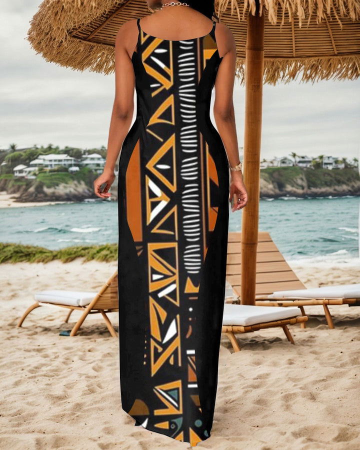 Sling Tribal Geometric Print Pocket Dress