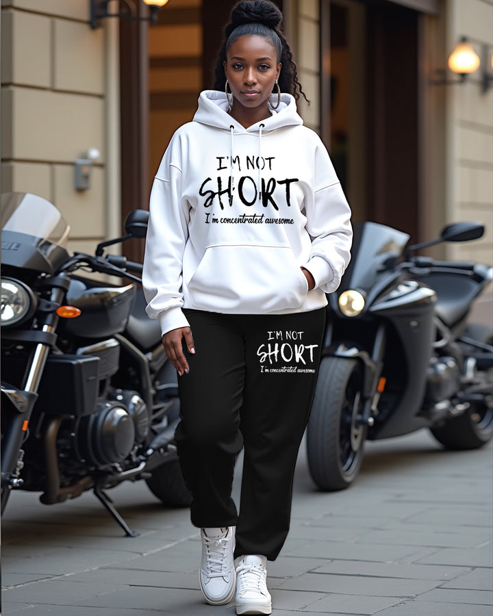 Letter Print Printed Round Neck Long Sleeve Hoodie Two Pieces Set