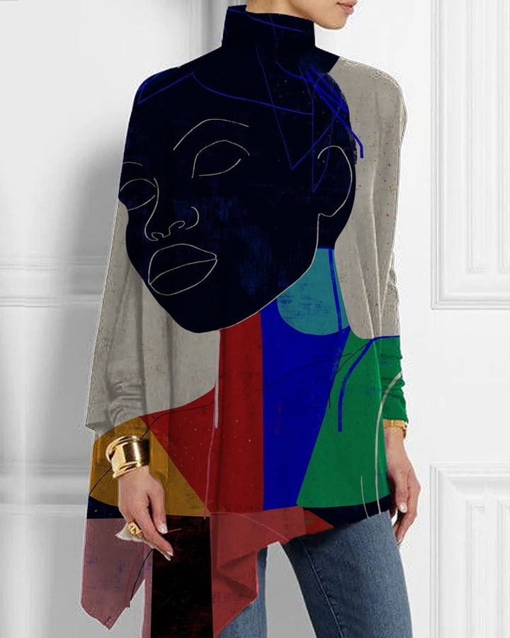 Black girl's colorful ethnic style printed turtleneck long-sleeved top