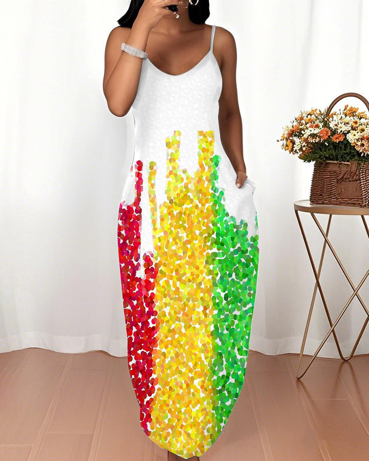 Sling Reggae Juneteenth Polka Dot Contrast Pocket Maxi Dress