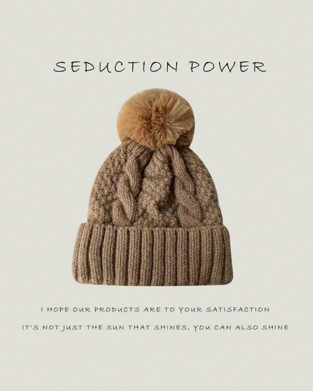 Women Warm Knitted Hat With Large Fur Pom Pom