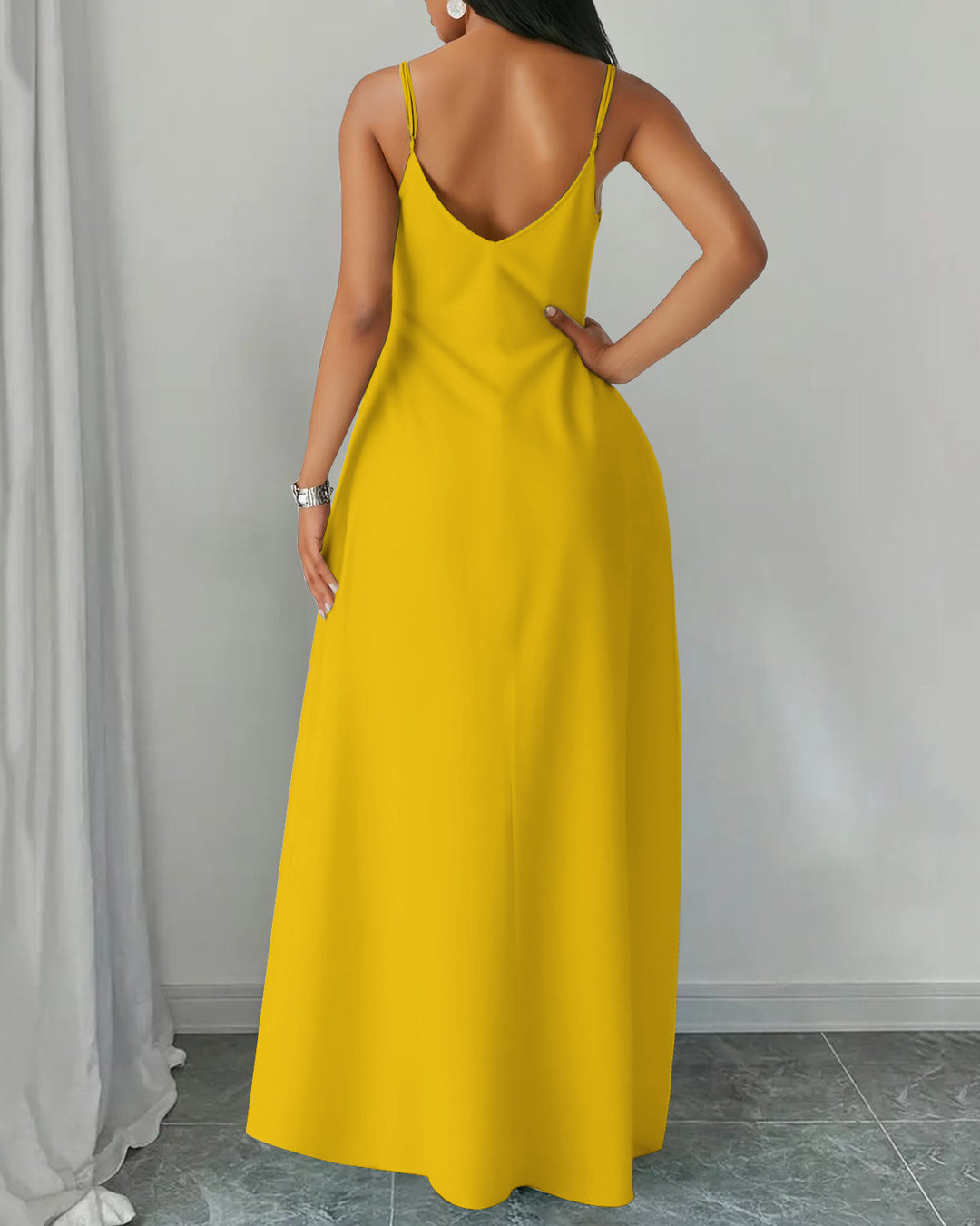 Sling African Golden Women Pocket Maxi Dress