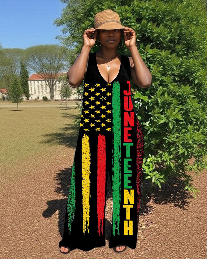 Juneteenth V-Neck Hooded Sleeveless Jumpsuit