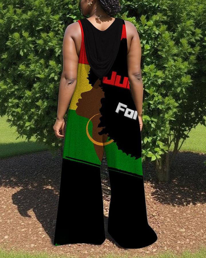 It Is The Juneteenth For Me V-Neck Hooded Sleeveless Jumpsuit