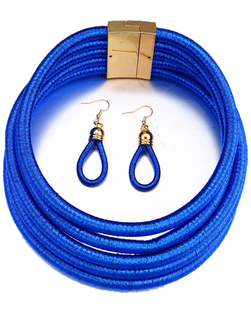 Layered Braided Choker Necklace Earring Set
