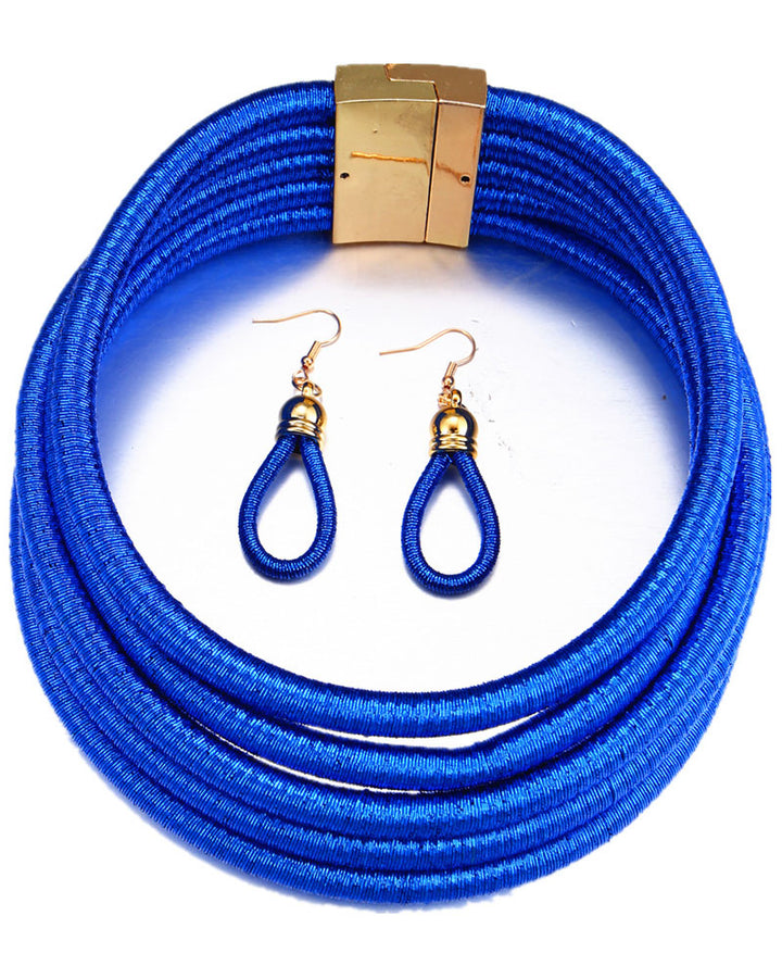 Layered Braided Choker Necklace Earring Set