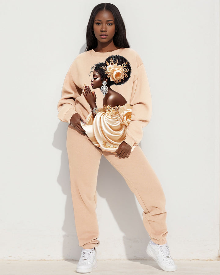 Women's Faith Black Girl Prayer Print Crewneck Long Sleeve Sweatshirts Pants Suit